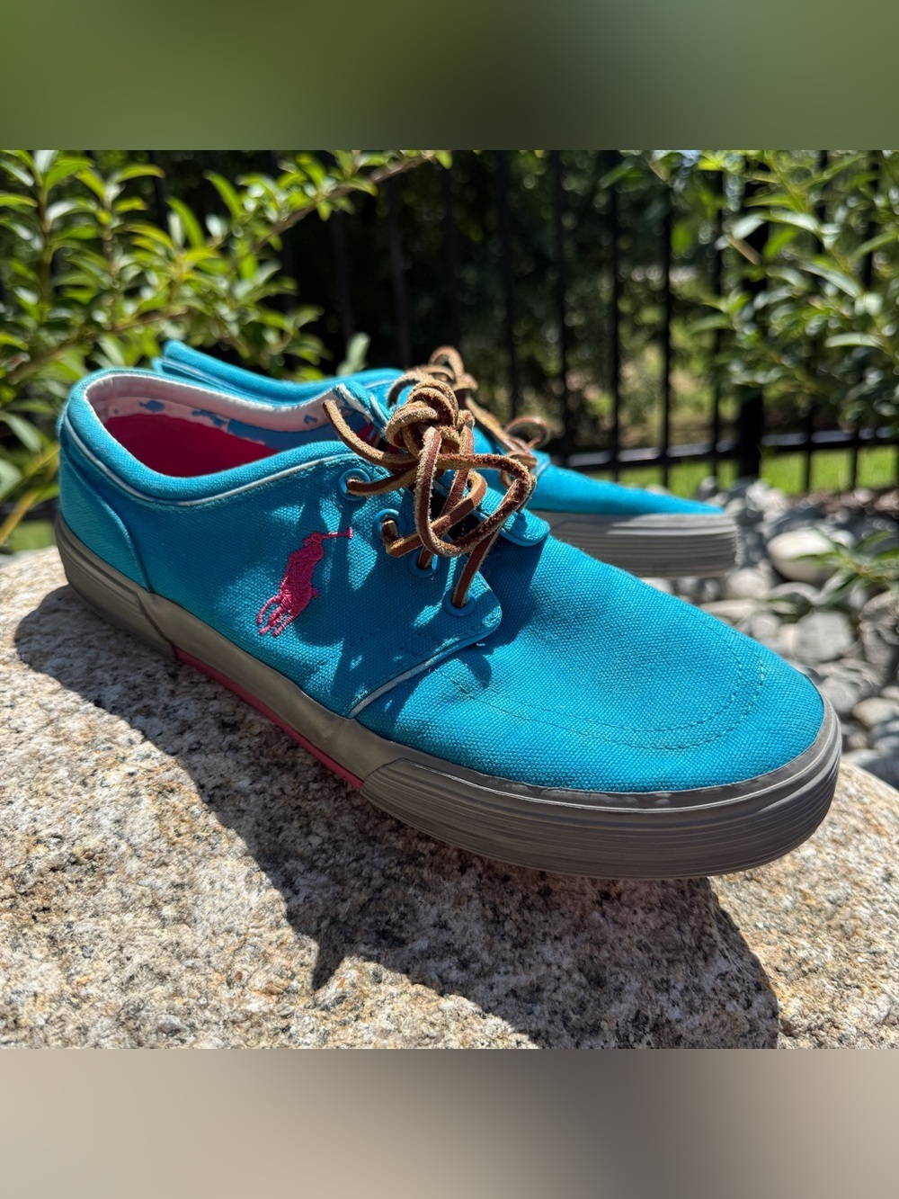 Polo Ralph Lauren Faxon Low Canvas Sneakers Blue Pink Pony Lace Up Shoes Mens 9D